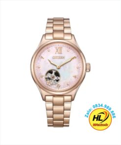 Đồng Hồ Nữ Citizen Automatic PC1015-59W Sakura Mechanical Open Heart Tone Roes